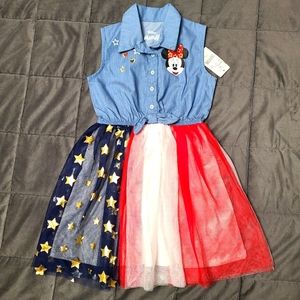 New Disney Junior toddler girl Minnie Mouse Denim stars and stripes tutu…